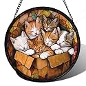 Sleeping Kittens Stained Glass Window Hanging Suncatcher Gifts 9.8"