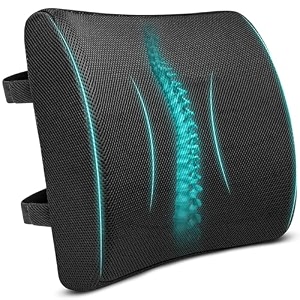 sleepsia orthopedic memory foam lumbar support pillow for office chair car seat and bed - gel infused back support cushion with breathable cover - 1 year warranty black