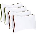 Sleepsia Microfiber Bed Pillow for Sleeping - Down Alternative Ultrasoft Cotton Washable Pillow with Satin Gusset- Queen (2 Pack Red,2 Pack Green,)