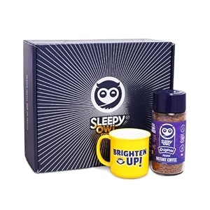 sleepy owl everyday festive gift set  100g original premium instant coffee  1 mug  makes 50 cups  100 arabica  make caf style hot or cold coffee at home  valentine39s day gift for men women