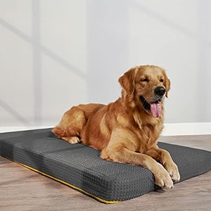 sleepycat orthopedic dog bed for senior amp large dogs  cozy amp durable hd foam pet bed for joint pain relief  scratch chew amp water resistant fabric  machine washable cover red medium 28x26 inch