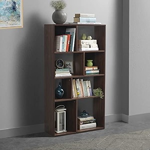 sleepyhead jigsaw - engineered wood book shelf 4 shelves dark walnut amp slate grey finish set of 1