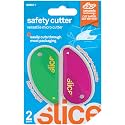 Slice Micro Safety Cutter | Safe Ceramic Box Cutter Lasting 11x Longer than Metal | Keychain Box Opener | Combo Pack | Vivid Green + Fuchsia