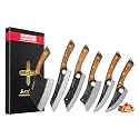 SliceElite Hand-Forged Professional Butcher Knife (6 PC SET WITH AFRICAN PEAR WOOD HANDLES)