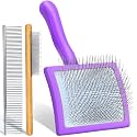 OZYGIFT 3-in-1 Long Pin Slicker Brush Set, Pet Grooming Kit, Purple