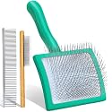 3-in-1 Long Pin Slicker Brush Set, Pet Grooming Kit, Green