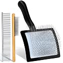 Slicker Brush for Dogs - 3-Piece Grooming Brush Set, Black
