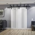 SARTODOORS Sliding Closet Doors 64 x 96 inches | Base 6094 White Barn Bypass/Black Rail | Opaque Glass MDF Modern | Closet Bedroom