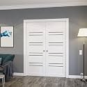 SARTODOORS Double Pocket Doors 36 x 80 inches | Base 1094 White Double Pocket Doors | Opaque Glass MDF Modern | Living Room Office
