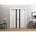 SARTODOORS Double Pocket Doors 72 x 96 inches | Platinum 4440 White Double Pocket Doors | Frosted Glass Solid Wood Modern | Living Room Office