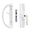 Sliding Patio Door Handle Set with Key Cylinder and Mortise Lock, Full Replacement Handle Lock Set Fits Door Thickness from 1-1/2" to 1-3/4", 3-15/16” Screw Hole Spacing, Reversible Design(Non-Handed)