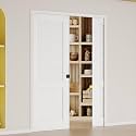 Sliding Pocket Door, 60" x 80", Half-Panel Louvered Pantry Doors with Frame and Hardware Kit, Interior Door, White Primer Closet Doors - No Panel Assembly Required
