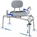 Sliding Shower Chair Tub Transfer Bench with Swivel Seat, 450lbs Shower Chair for Elderly&Disabled, Adjustable Height Shower Bench for Bathtub, Shower Seat for Inside Shower, with Safety Belt,Gray