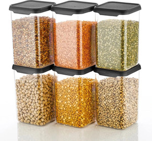 slikvita plastic grocery container  - 1100 ml pack of 6 black