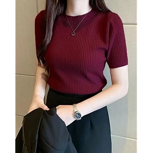 Slim Fit Plain Stretchable Round Neck Rib