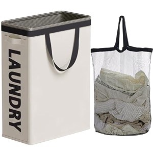 slim laundry hamper with removable bag beige