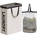 Slim laundry hamper with removable bag beige