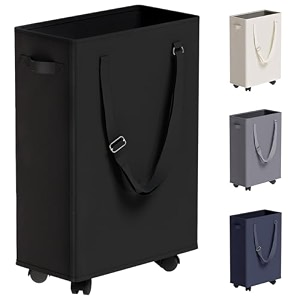 slim laundry hamper rolling black