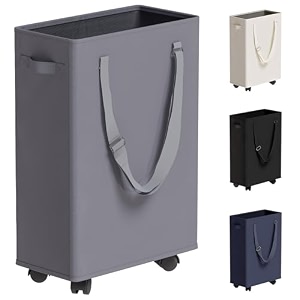 slim laundry hamper rolling grey