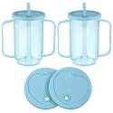 Sliner 2 Pcs Adult Sippy Cups for Elderly 12oz with Straw, Light Blue