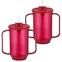 Sliner 2 Pcs Adult Sippy Cups for Elderly 12oz with Straw, Red