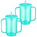 Sliner 2 Pcs Adult Sippy Cups for Elderly 12oz with Straw, Blue