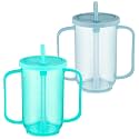 Sliner 2 Pcs Adult Sippy Cups for Elderly 12oz with Straw, Green, Blue