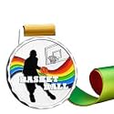 Sliver Medals, for Basketball Match Winner, Customizable Logo, 2nd Awards, Professional Metal Medallions, with Ribbon