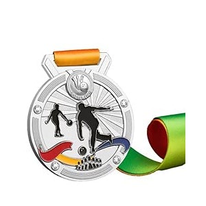 sliver medals for bowling match winner customizable logo 2nd awards professional metal medallions with ribbon