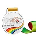 Sliver Medals, for Swimming Match Winner, Customizable Logo, 2nd Awards, Professional Metal Medallions, with Ribbon