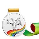 Sliver Medals, for Taekwondo Match Winner, Customizable Logo, 2nd Awards, Professional Metal Medallions, with Ribbon