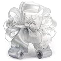 Sliver Snowflake Less Glitter Christmas Tree Topper Bow 11" with 4 Ribbon Streamers x 3 Yards Long Each for Holidy Elegant Fancy Home Décor Indoor
