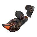 SLMOTO Motorcycle Driver Passenger Seat Rider Backrest Sissy Bar Fit for Harley Touring Road King Street Glide Electra Glide Road Glide Hexagon Scorched 2014-2023 Orange Stitching Rider Seat Cushion