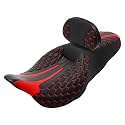 SLMOTO Motorcycle Driver Passenger Seat Rider Sissy Bar Backrest Pad For Harley Touring Road King Street Glide Electra Glide Road Glide Hexagon Scorched 2014-2023 Red Motorcycle Seat Cushion