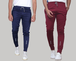 Slony Solid Men Maroon Blue Track Pants