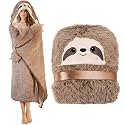 Sloth Wearable Hooded Blanket for Adults - Fluffy Super Soft Shaggy Faux Fur, Fuzzy Warm Cozy Plush Furry Fleece &amp; Sherpa Hoodie Throw Cloak Wrap - Sloth Gifts for Women Adults and Kids