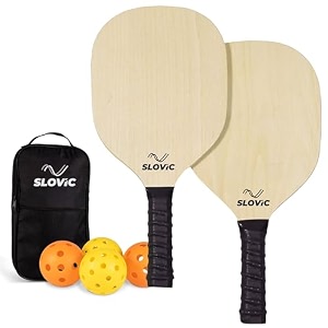 slovic pickleball racket set 2 rackets  4 balls  wooden pickle ball racket with non-slip grip  lightweight amp durable pickleball paddles set  games for kids amp adults  gifts for kids