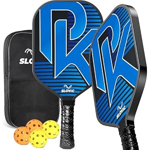 slovic pickleball racket set 2 rackets  4 balls  pickle ball racket with fiberglass paddles amp non-slip grip lightweight amp durable pickleball paddles set  games for kids amp adults  gifts for kids