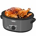 Slow Cooker with Self-Basting Lid, Electric Turkey Roaster Oven with Removable Pan and Rack, Stainless Steel, Grey, 8 QT