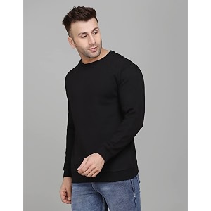 SLOWLORIS Mens Fleece Black Round Neck Sweatshirt