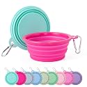 SLSON Collapsible Dog Bowl, 2Pack Macaron Color Pet Travel Bowls Silicone Foldable Water Feeder Dish for Small to Large Dogs Cat Walking Hiking Camping (Macaron Bright Pink and Bright Green, Small)