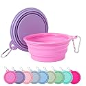 SLSON Collapsible Dog Bowl, 2Pack Macaron Color Pet Travel Bowls Silicone Foldable Water Feeder Dish for Small to Large Dogs Cat Walking Hiking Camping (Macaron Rose and Violet, Small)