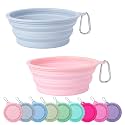 SLSON Collapsible Dog Bowl, 2Pack Macaron Color Pet Travel Bowls Silicone Foldable Water Feeder Dish for Small to Large Dogs Cat Walking Hiking Camping (Macaron Coral and Light Grey, Large)