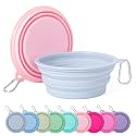 SLSON Collapsible Dog Bowl, 2Pack Macaron Color Pet Travel Bowls Silicone Foldable Water Feeder Dish for Small to Large Dogs Cat Walking Hiking Camping (Macaron Coral and Light Grey, Medium)