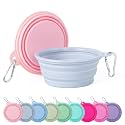 SLSON Collapsible Dog Bowl, 2Pack Macaron Color Pet Travel Bowls Silicone Foldable Water Feeder Dish for Small to Large Dogs Cat Walking Hiking Camping (Macaron Coral and Light Grey, Small)