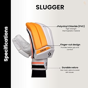 slugger cricket apex youth batting gloves left-handed  lightweight pvc amp leather material  comfortable grip amp stylish design  ideal for young players
