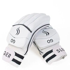slugger cricket go men39s batting gloves right handed lightweight - pvc material white leather - enhanced grip and protection for superior performance  white amp black