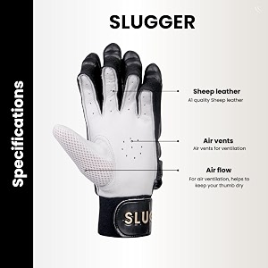 slugger cricket go men39s lightweight batting gloves left handed  pvc and leather material blend  enhanced grip and protection for superior performance  black