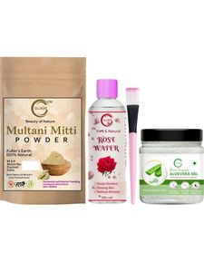 slukrl combo pack aloe vera gel with multani mitti powder  rose water brush