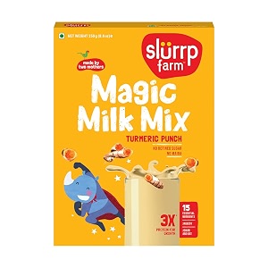 slurrp farm high protein turmeric punch milk mix  no maida no sugar  contains goodness of millets- made with ragi and jowar  250g